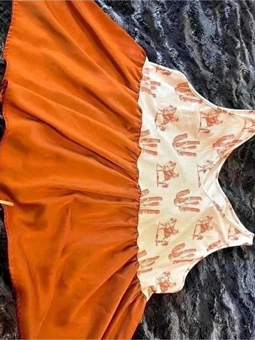 Western Cowboy Cactus Sleeveless Dress Rust Orange & Cream Orange Like New